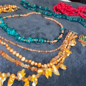 Coral turquoise wear to repair necklace jewelry lot (HI)